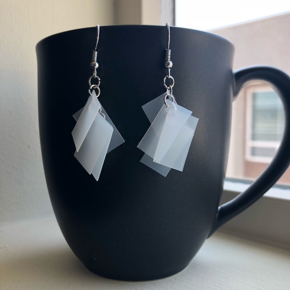 Handmade White Rectangle Dangle Earrings